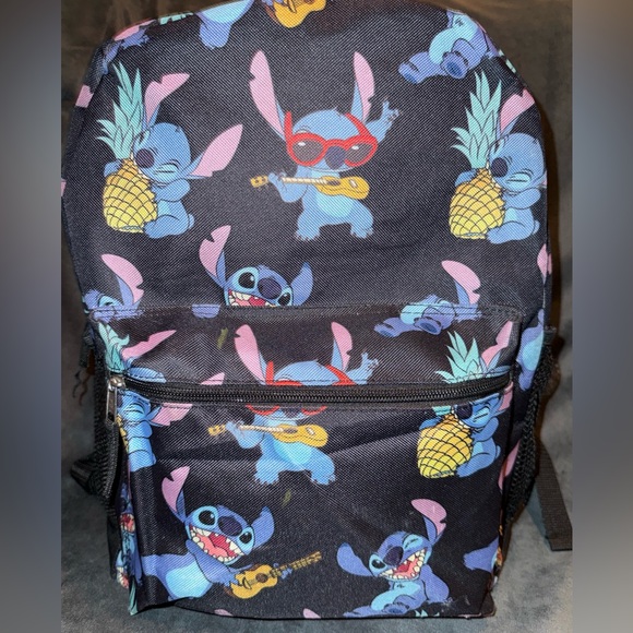 Stitch Handbags - Disney Stitch 16” Full-Size Backpack Pineapple & Ukulele Guitar Allover Print